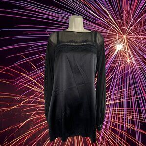 GUESS for MARCIANO Black Silk Satin & Lace Dress, Bewitching, Alluring, Large